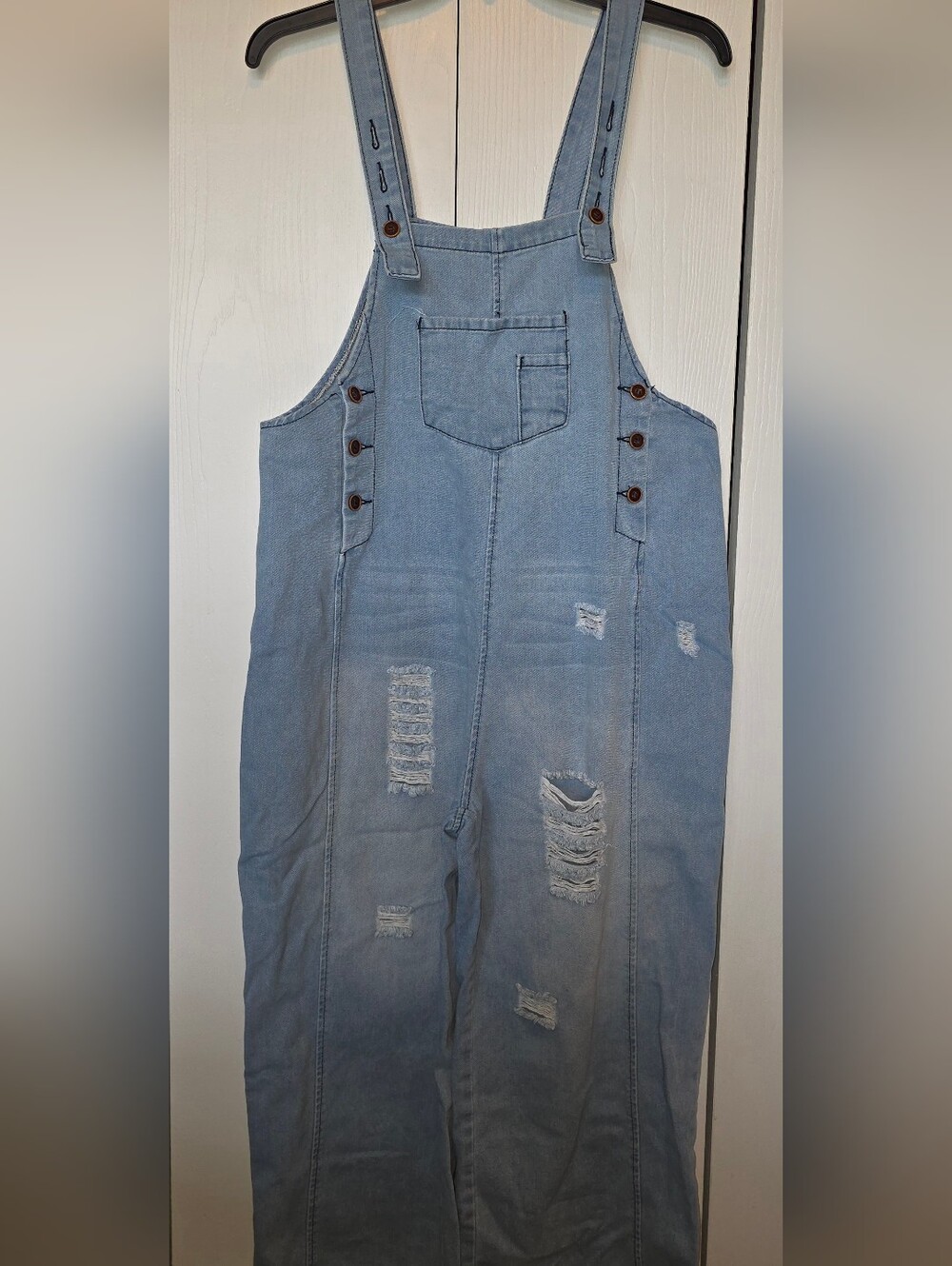 Light Blue Distressed Denim Overalls